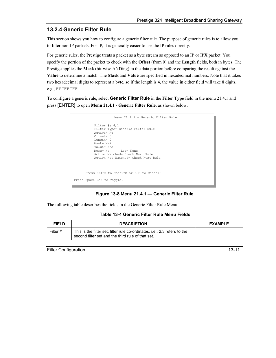 4 generic filter rule | ZyXEL Communications Intelligent Broadband Sharing Gateway P-324 User Manual | Page 169 / 285