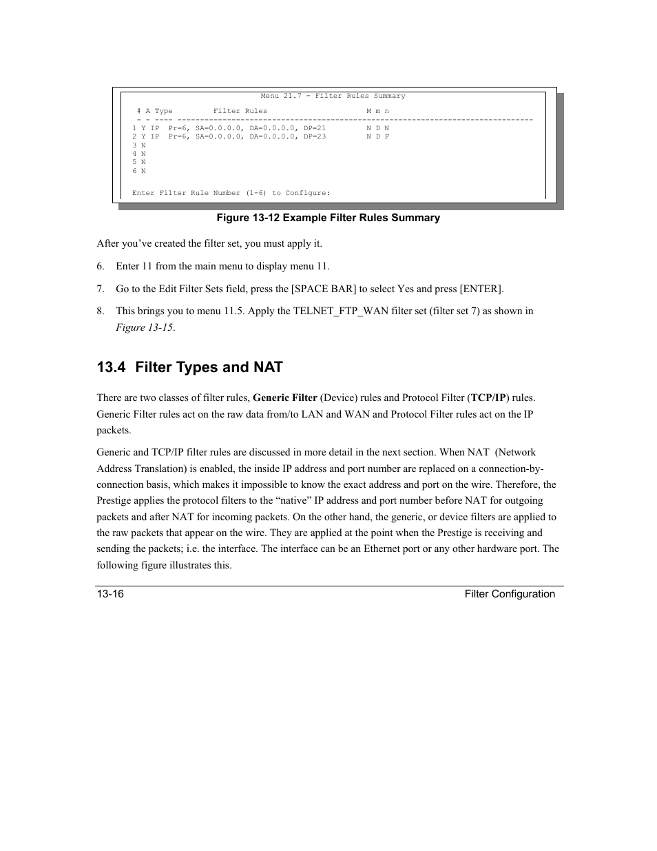 Filter types and nat, 4 filter types and nat | ZyXEL Communications Intelligent Broadband Sharing Gateway P-324 User Manual | Page 174 / 285