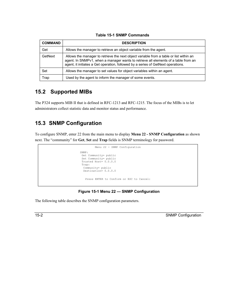 Supported mibs, Snmp configuration, 2 supported mibs | 3 snmp configuration | ZyXEL Communications Intelligent Broadband Sharing Gateway P-324 User Manual | Page 188 / 285