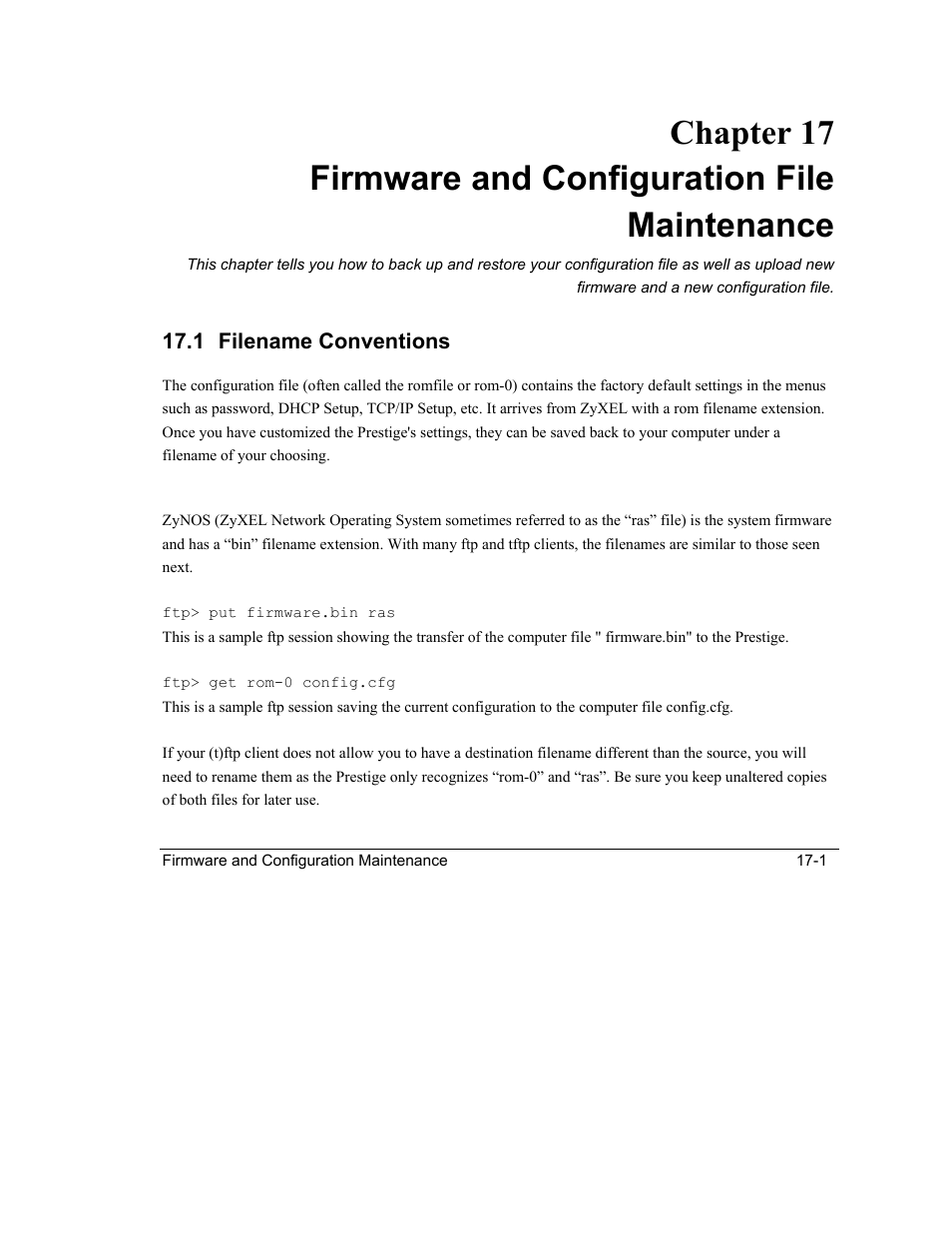 Firmware and configuration file maintenance, Filename conventions | ZyXEL Communications Intelligent Broadband Sharing Gateway P-324 User Manual | Page 203 / 285
