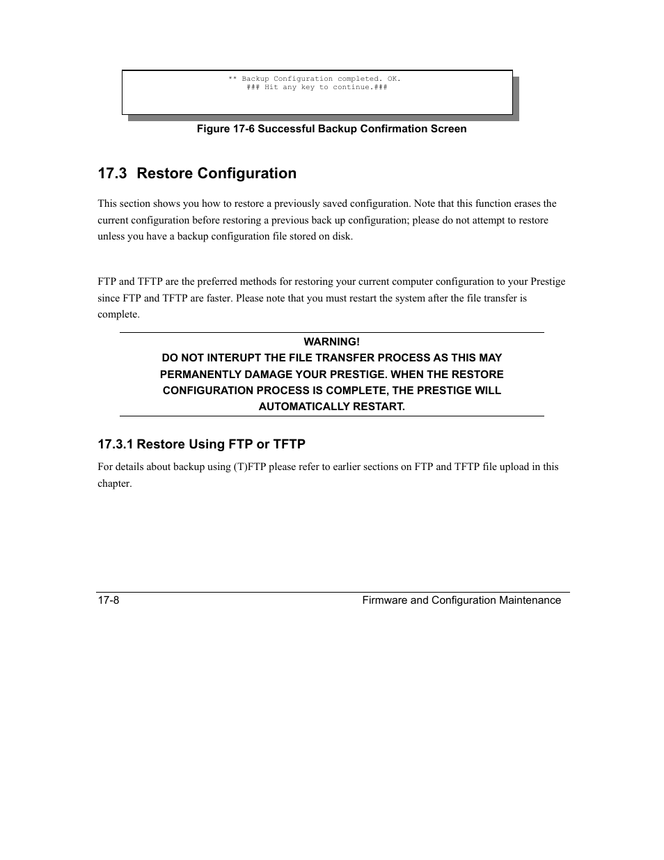 Restore configuration, 3 restore configuration | ZyXEL Communications Intelligent Broadband Sharing Gateway P-324 User Manual | Page 210 / 285
