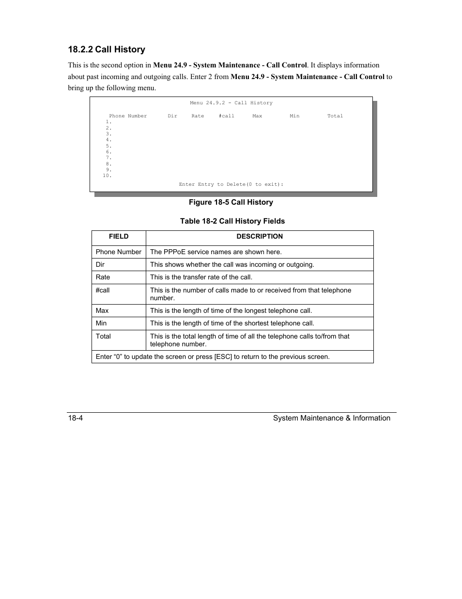2 call history | ZyXEL Communications Intelligent Broadband Sharing Gateway P-324 User Manual | Page 224 / 285