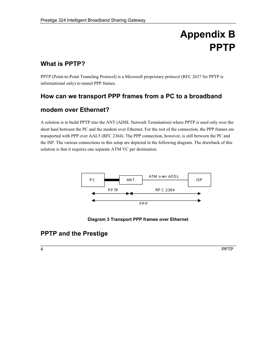 Appendix b pptp | ZyXEL Communications Intelligent Broadband Sharing Gateway P-324 User Manual | Page 248 / 285