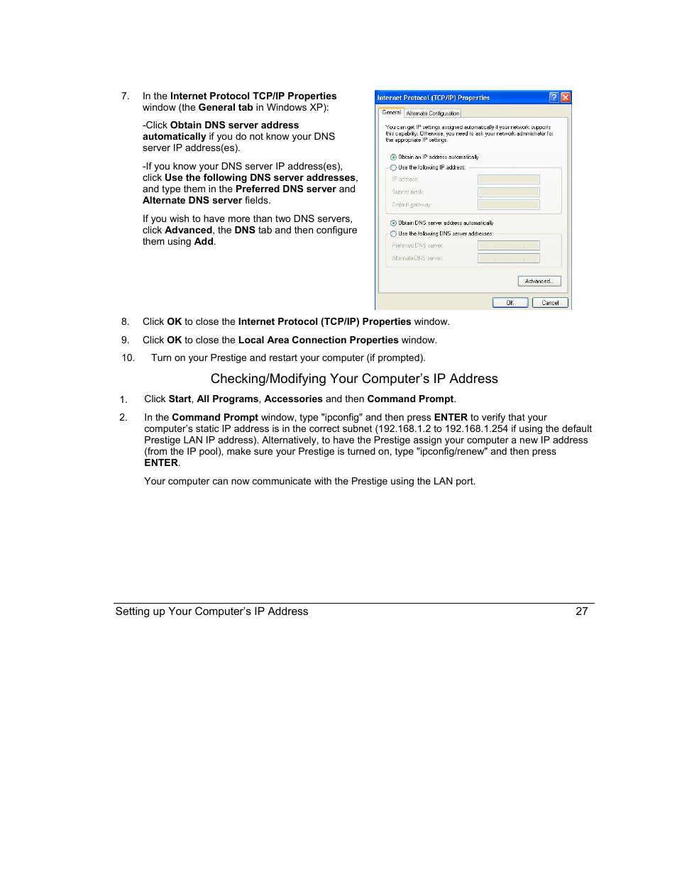 Checking/modifying your computer’s ip address | ZyXEL Communications Intelligent Broadband Sharing Gateway P-324 User Manual | Page 271 / 285