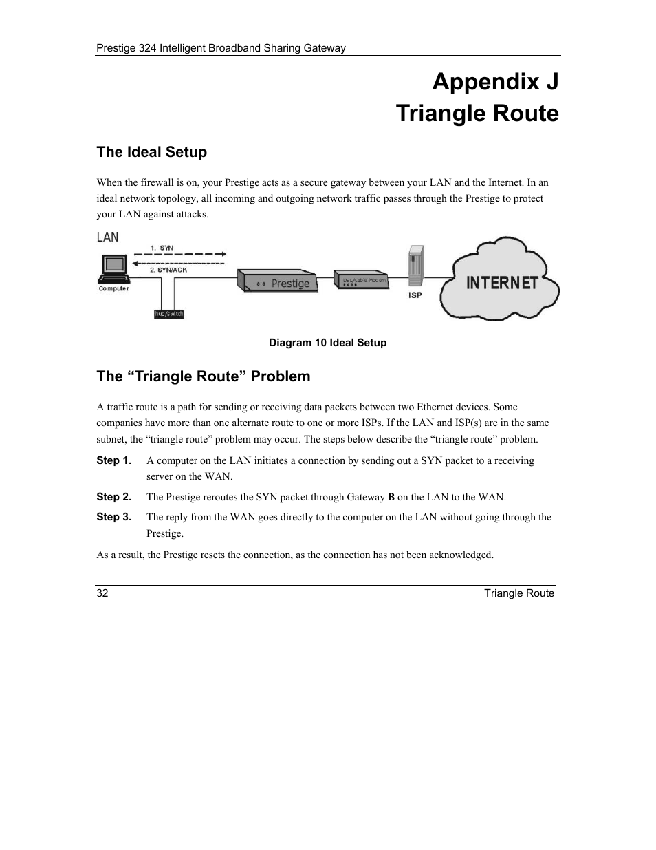Appendix j triangle route | ZyXEL Communications Intelligent Broadband Sharing Gateway P-324 User Manual | Page 276 / 285