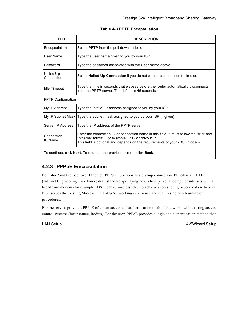 3 pppoe encapsulation | ZyXEL Communications Intelligent Broadband Sharing Gateway P-324 User Manual | Page 48 / 285