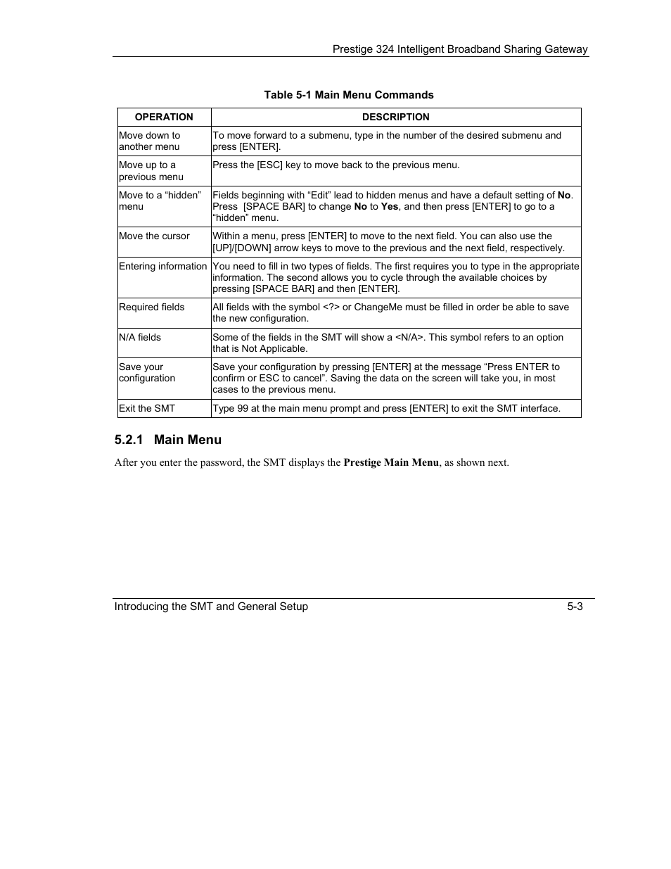 1 main menu | ZyXEL Communications Intelligent Broadband Sharing Gateway P-324 User Manual | Page 58 / 285