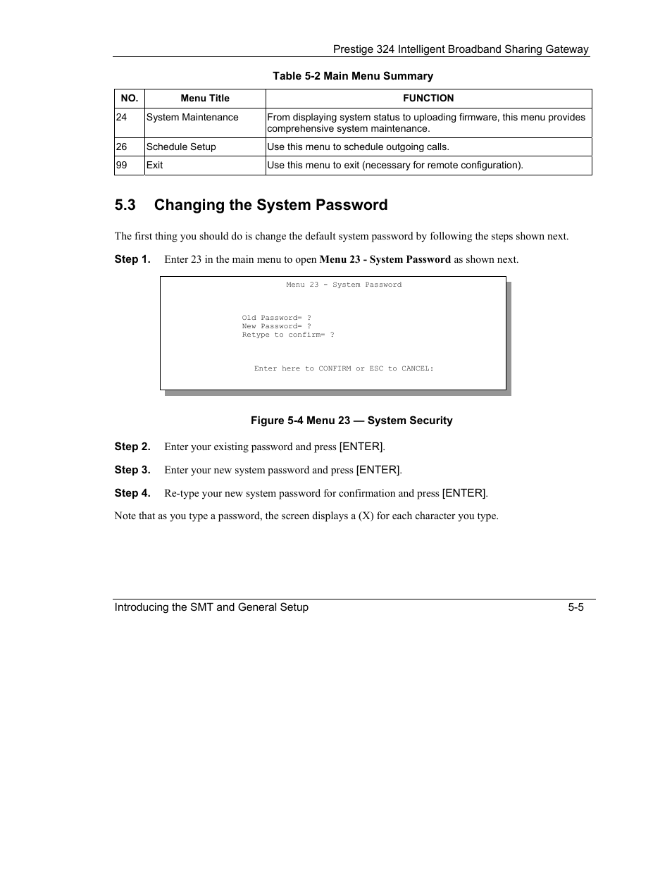 Changing the system password, 3 changing the system password | ZyXEL Communications Intelligent Broadband Sharing Gateway P-324 User Manual | Page 60 / 285