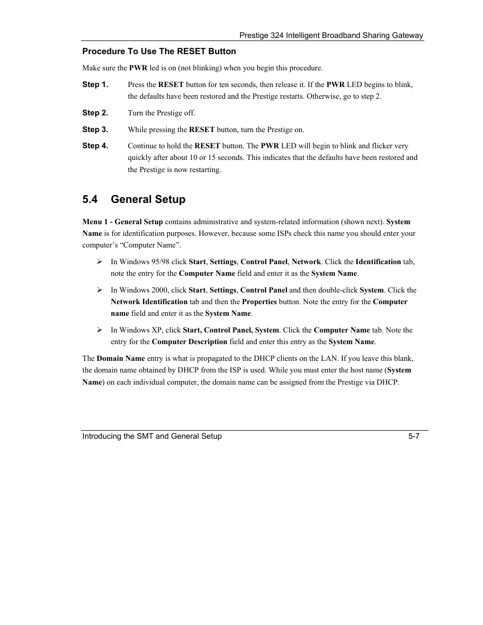 General setup, 4 general setup | ZyXEL Communications Intelligent Broadband Sharing Gateway P-324 User Manual | Page 62 / 285