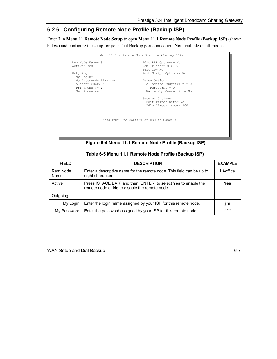 6 configuring remote node profile (backup isp) | ZyXEL Communications Intelligent Broadband Sharing Gateway P-324 User Manual | Page 74 / 285