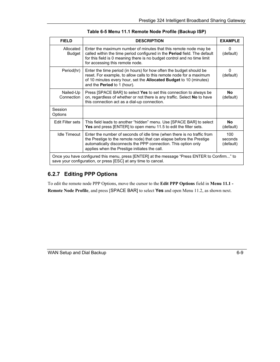 7 editing ppp options | ZyXEL Communications Intelligent Broadband Sharing Gateway P-324 User Manual | Page 76 / 285