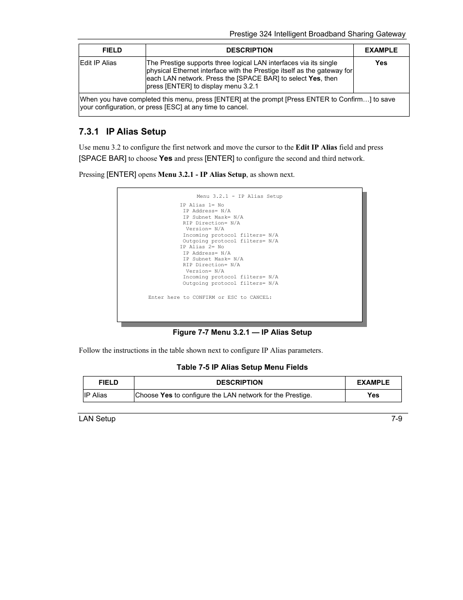 1 ip alias setup | ZyXEL Communications Intelligent Broadband Sharing Gateway P-324 User Manual | Page 88 / 285