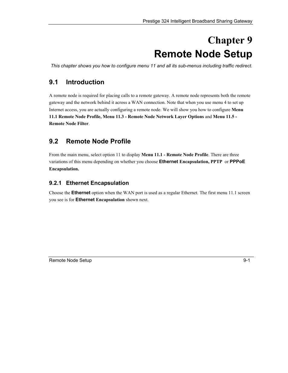 Remote node setup, Introduction, Remote node profile | Chapter 9 remote node setup | ZyXEL Communications Intelligent Broadband Sharing Gateway P-324 User Manual | Page 98 / 285