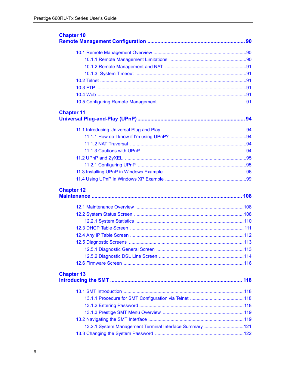 ZyXEL Communications ADSL2+ Ethernet/USB Gateway 660RU-Tx Series User Manual | Page 10 / 286