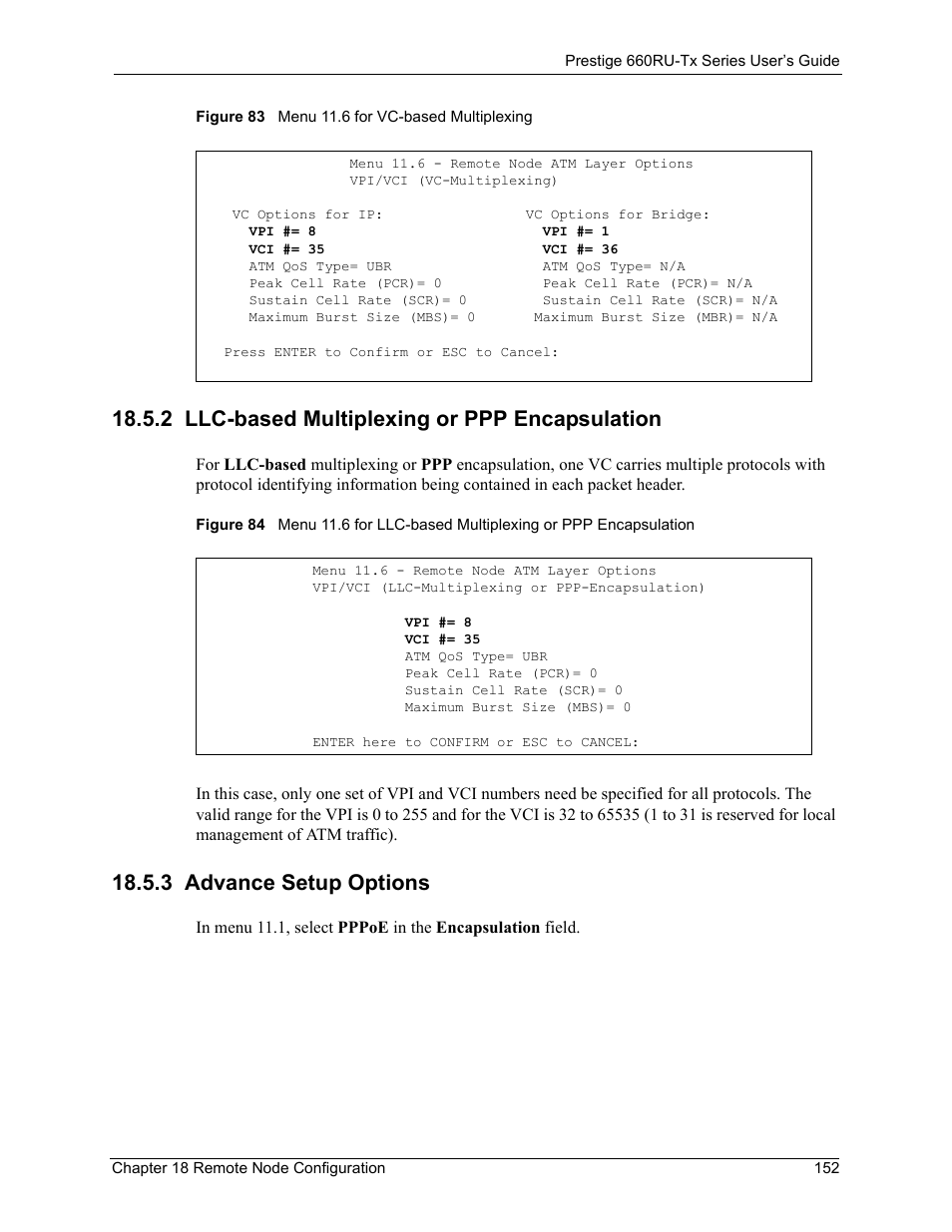 2 llc-based multiplexing or ppp encapsulation, 3 advance setup options | ZyXEL Communications ADSL2+ Ethernet/USB Gateway 660RU-Tx Series User Manual | Page 153 / 286