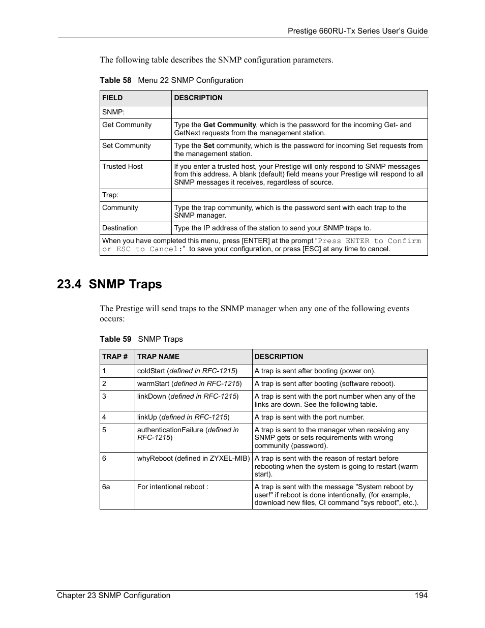 4 snmp traps | ZyXEL Communications ADSL2+ Ethernet/USB Gateway 660RU-Tx Series User Manual | Page 195 / 286