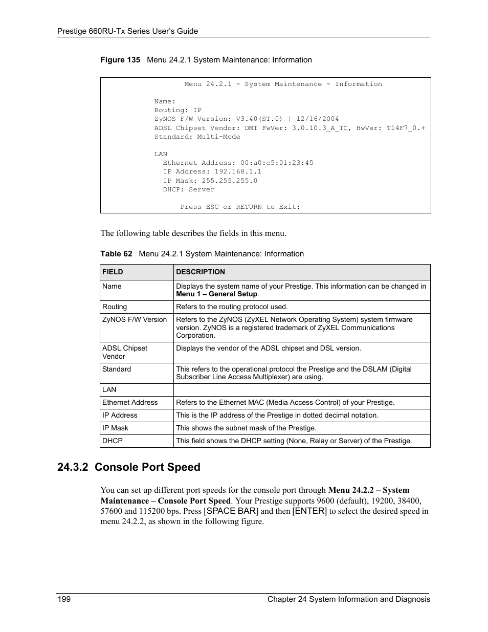 2 console port speed | ZyXEL Communications ADSL2+ Ethernet/USB Gateway 660RU-Tx Series User Manual | Page 200 / 286