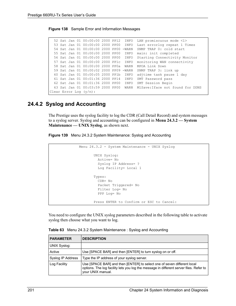 2 syslog and accounting | ZyXEL Communications ADSL2+ Ethernet/USB Gateway 660RU-Tx Series User Manual | Page 202 / 286