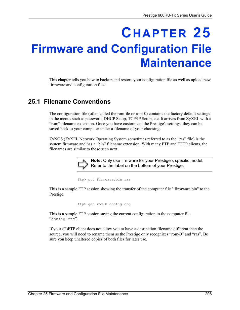 Firmware and configuration file maintenance, 1 filename conventions | ZyXEL Communications ADSL2+ Ethernet/USB Gateway 660RU-Tx Series User Manual | Page 207 / 286