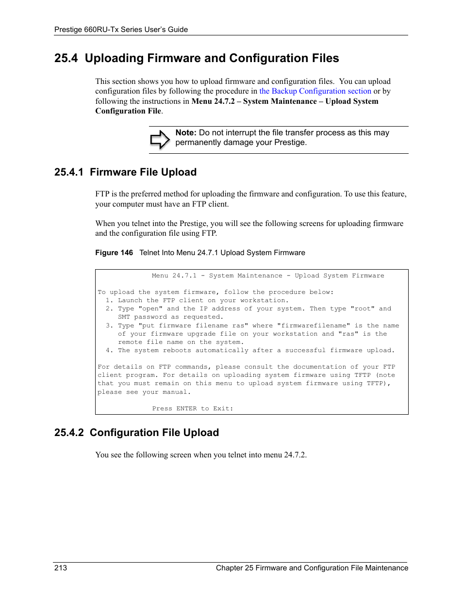 4 uploading firmware and configuration files, 1 firmware file upload, 2 configuration file upload | ZyXEL Communications ADSL2+ Ethernet/USB Gateway 660RU-Tx Series User Manual | Page 214 / 286