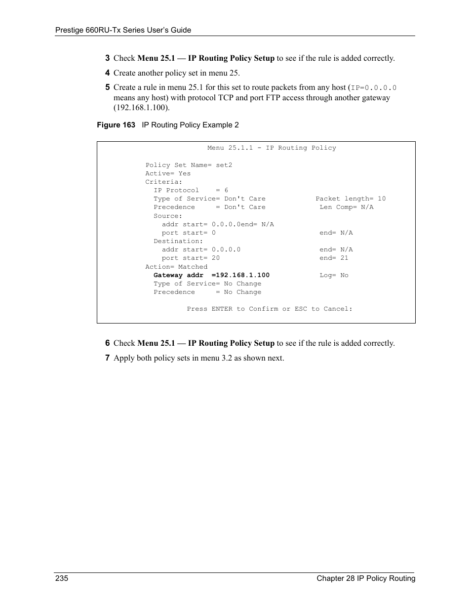 Figure 163 ip routing policy example 2 | ZyXEL Communications ADSL2+ Ethernet/USB Gateway 660RU-Tx Series User Manual | Page 236 / 286