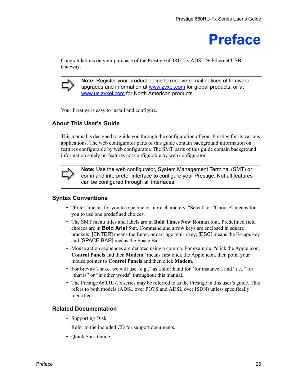 Preface | ZyXEL Communications ADSL2+ Ethernet/USB Gateway 660RU-Tx Series User Manual | Page 27 / 286
