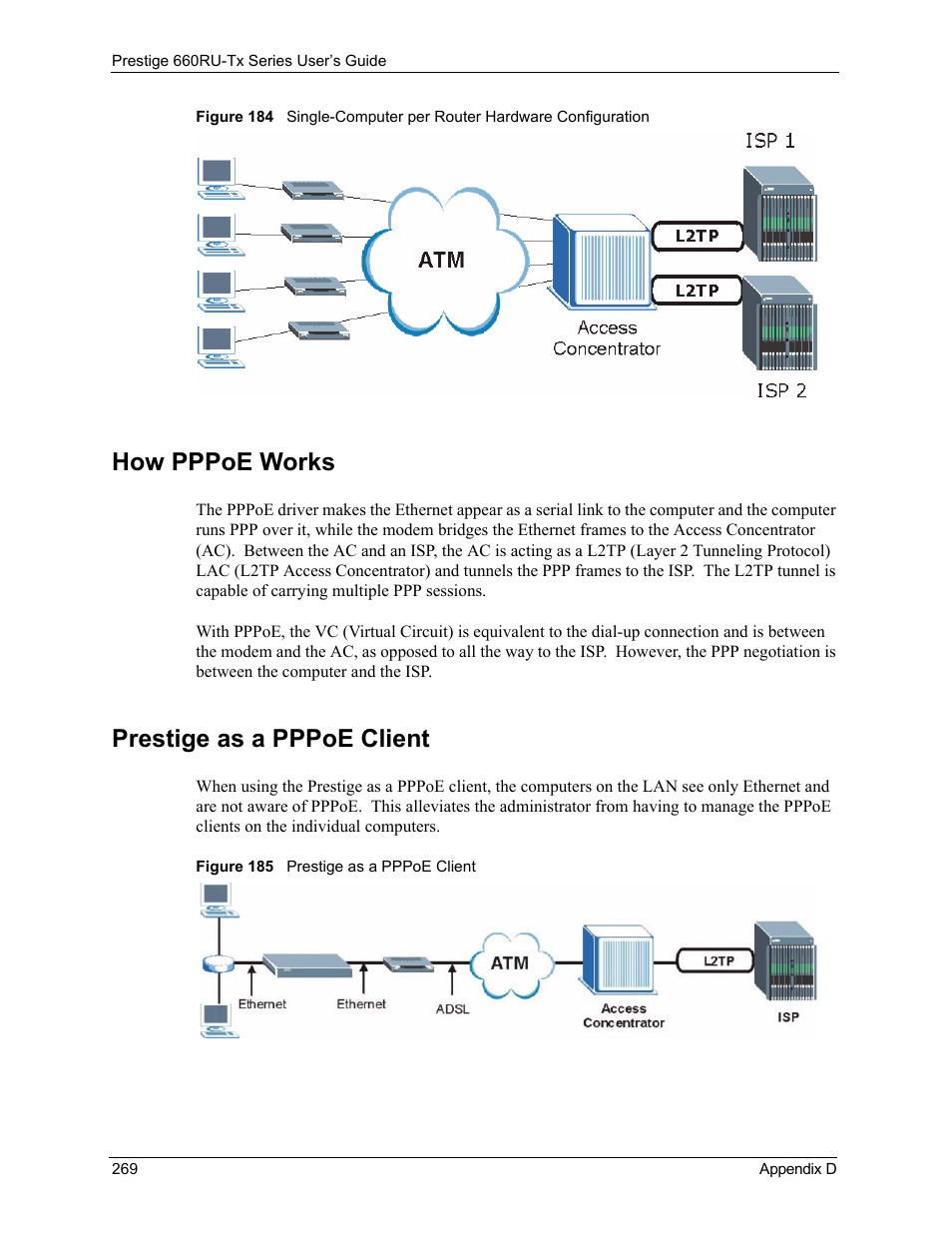 How pppoe works prestige as a pppoe client, How pppoe works, Prestige as a pppoe client | ZyXEL Communications ADSL2+ Ethernet/USB Gateway 660RU-Tx Series User Manual | Page 270 / 286