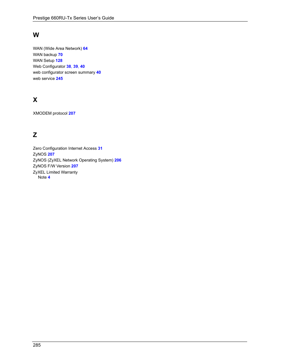 ZyXEL Communications ADSL2+ Ethernet/USB Gateway 660RU-Tx Series User Manual | Page 286 / 286