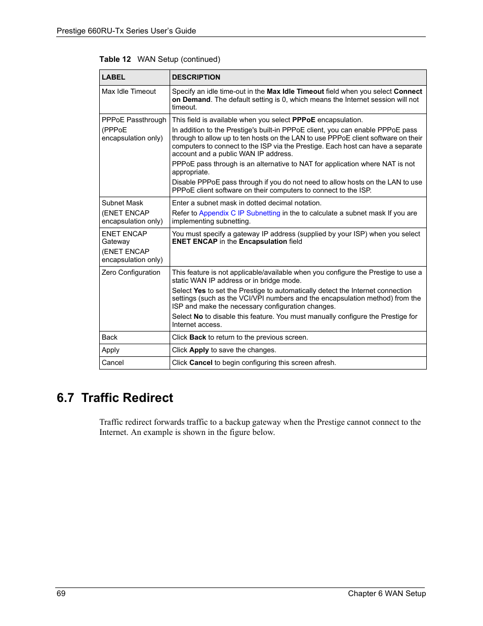 7 traffic redirect, The traffic redirect section | ZyXEL Communications ADSL2+ Ethernet/USB Gateway 660RU-Tx Series User Manual | Page 70 / 286
