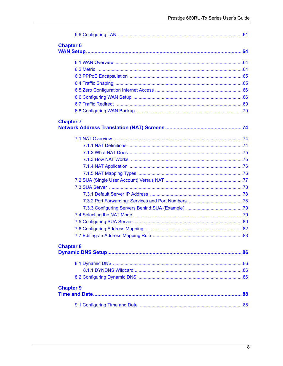 ZyXEL Communications ADSL2+ Ethernet/USB Gateway 660RU-Tx Series User Manual | Page 9 / 286