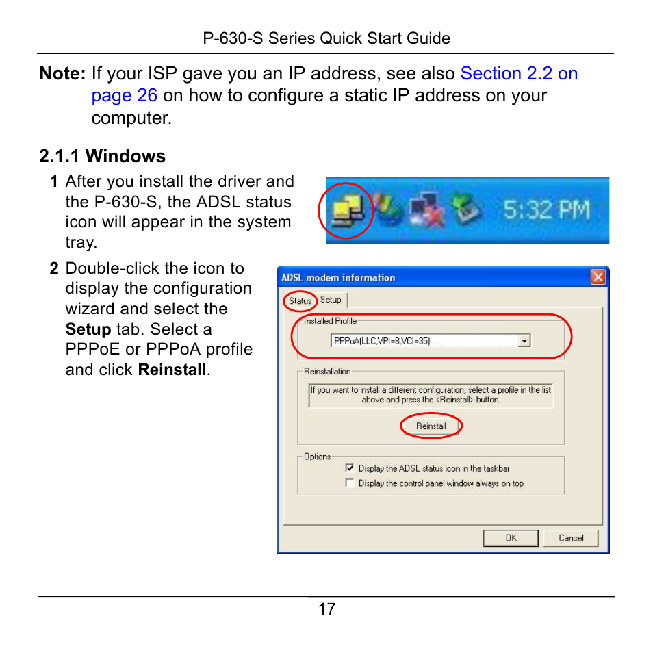 1 windows | ZyXEL Communications P-630-S User Manual | Page 17 / 32