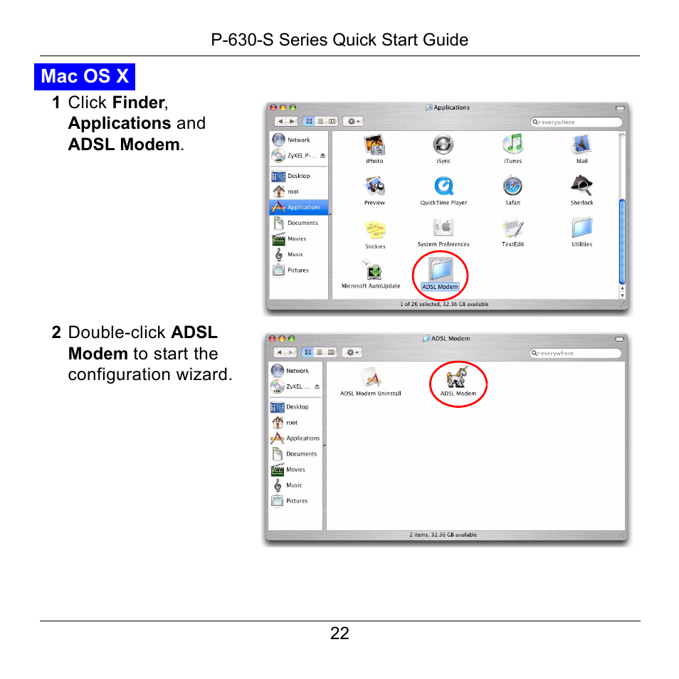 1 click finder, applications and adsl modem | ZyXEL Communications P-630-S User Manual | Page 22 / 32