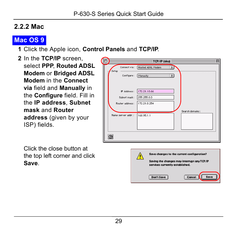 2 mac, 1 click the apple icon, control panels and tcp/ip | ZyXEL Communications P-630-S User Manual | Page 29 / 32