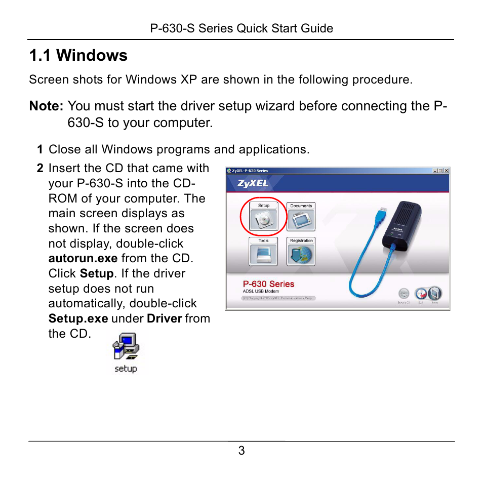 1 windows, 1 close all windows programs and applications | ZyXEL Communications P-630-S User Manual | Page 3 / 32