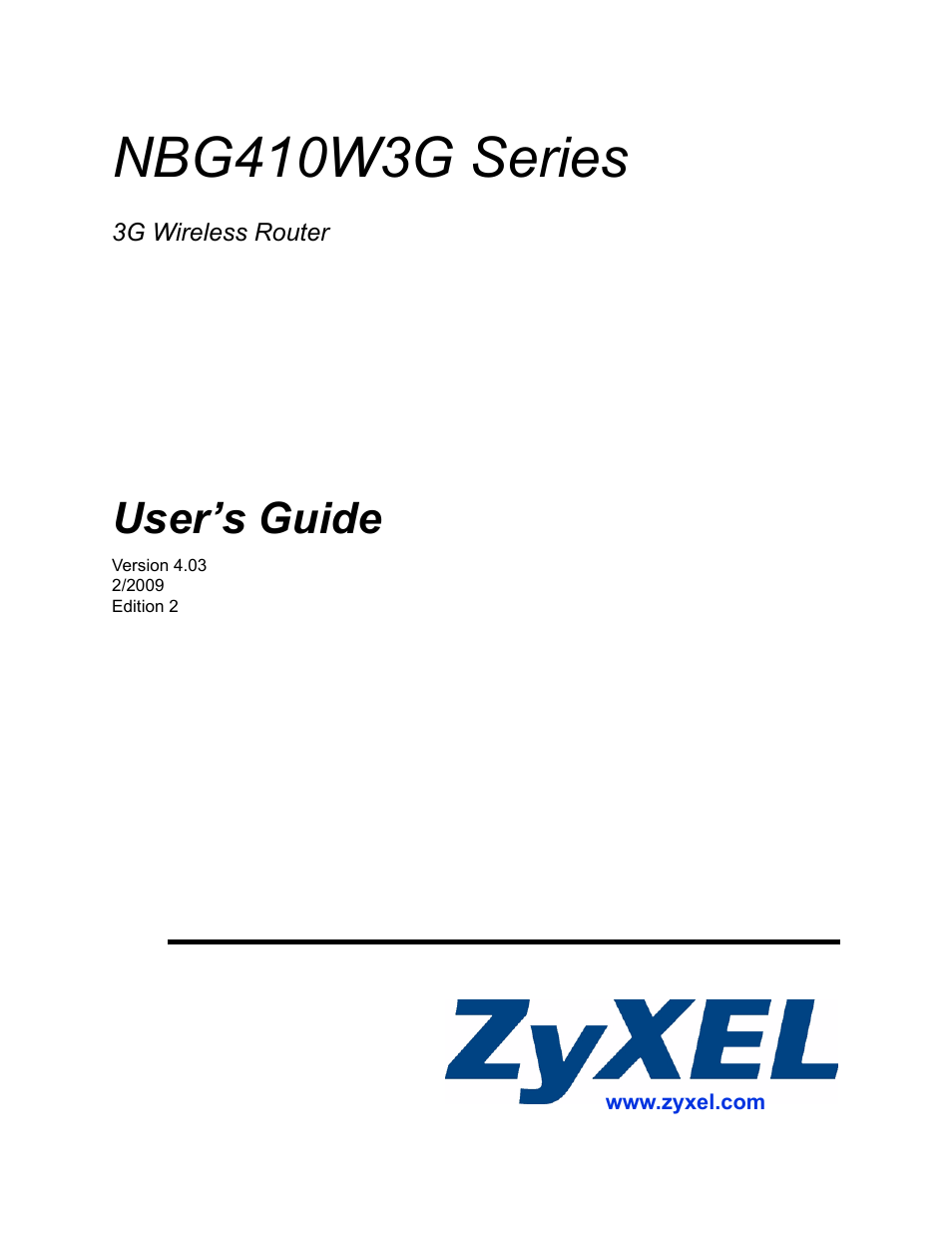 ZyXEL Communications NBG410W3G User Manual | 430 pages