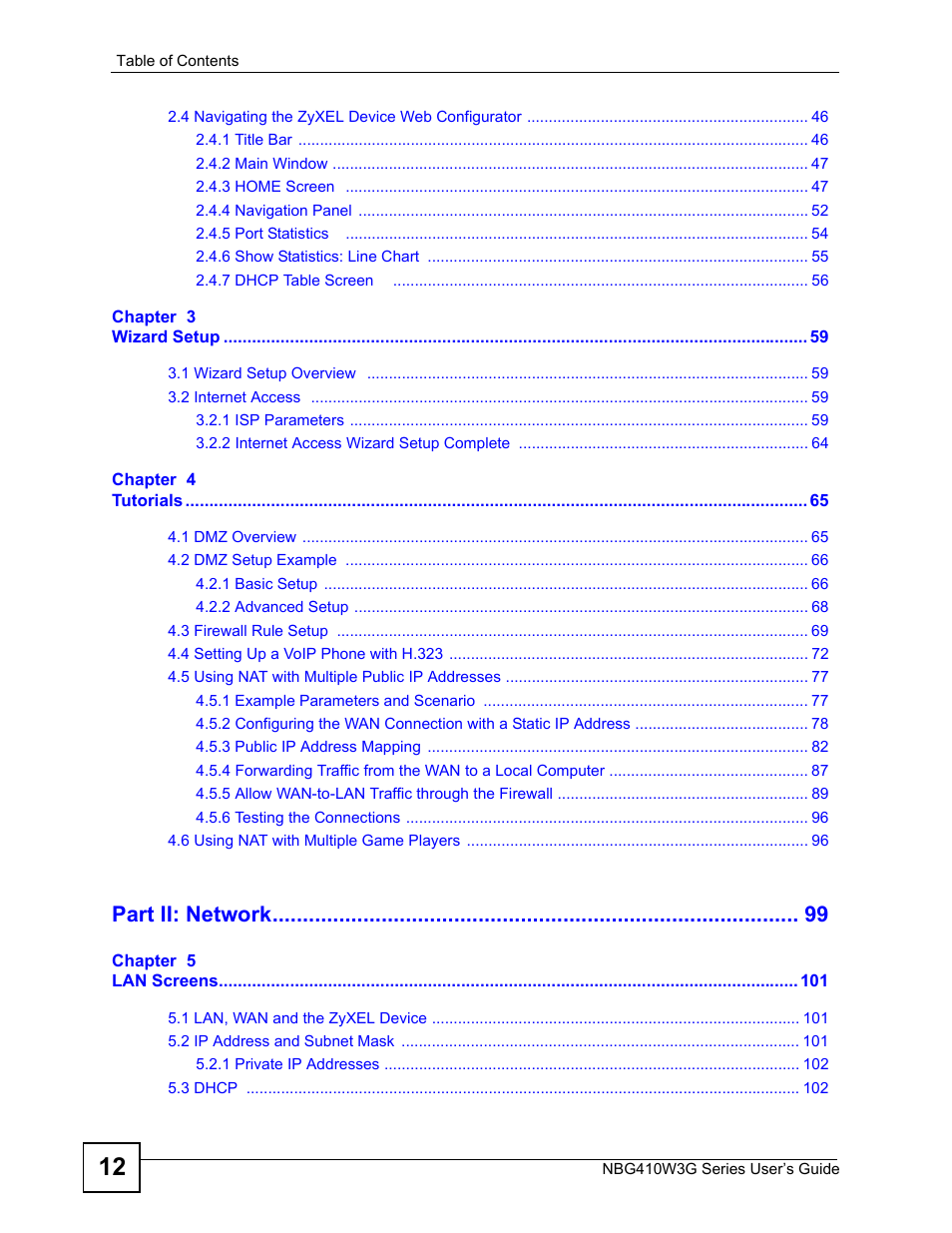 Part ii: network | ZyXEL Communications NBG410W3G User Manual | Page 12 / 430