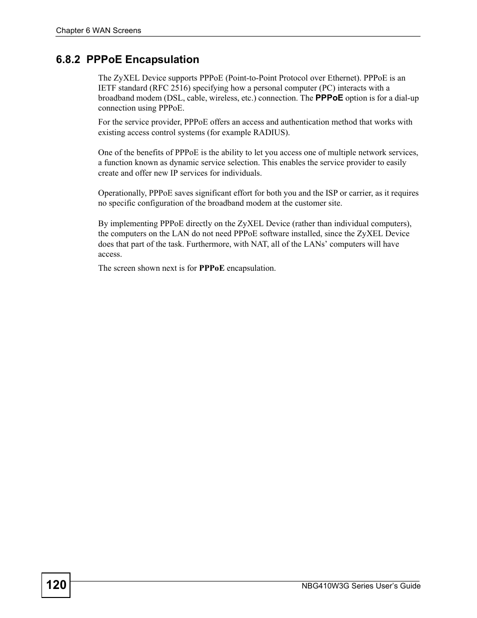 2 pppoe encapsulation | ZyXEL Communications NBG410W3G User Manual | Page 120 / 430
