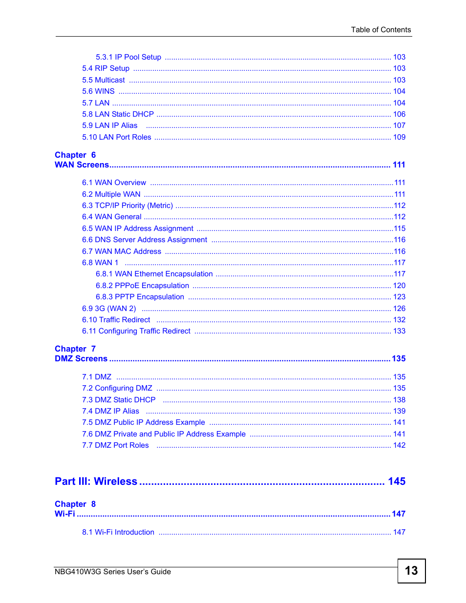 Part iii: wireless | ZyXEL Communications NBG410W3G User Manual | Page 13 / 430