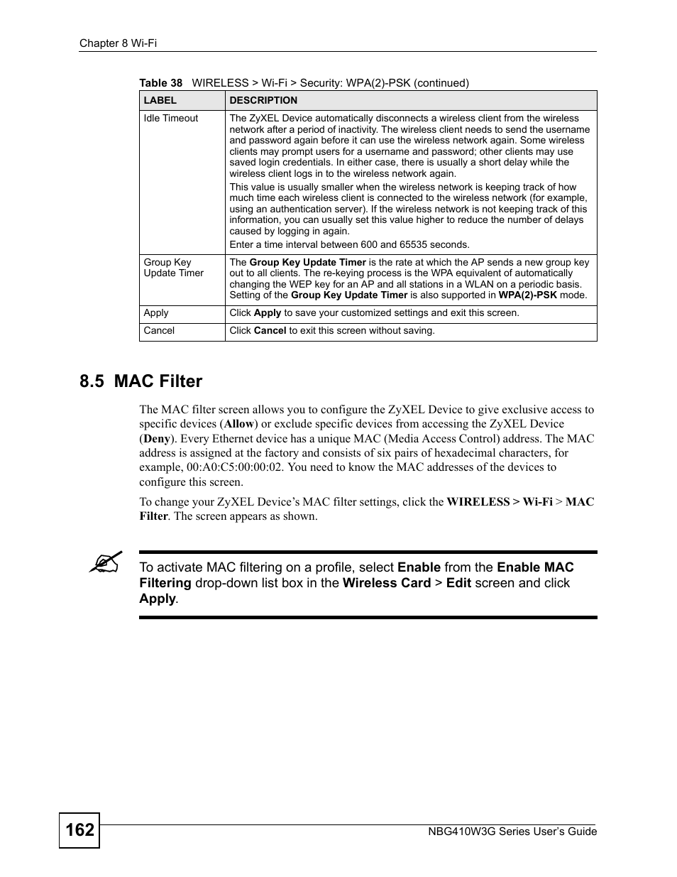 5 mac filter | ZyXEL Communications NBG410W3G User Manual | Page 162 / 430