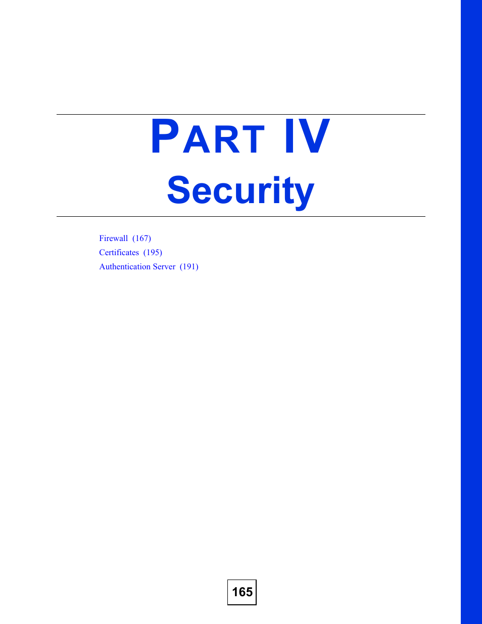 Security, Part iv: security | ZyXEL Communications NBG410W3G User Manual | Page 165 / 430