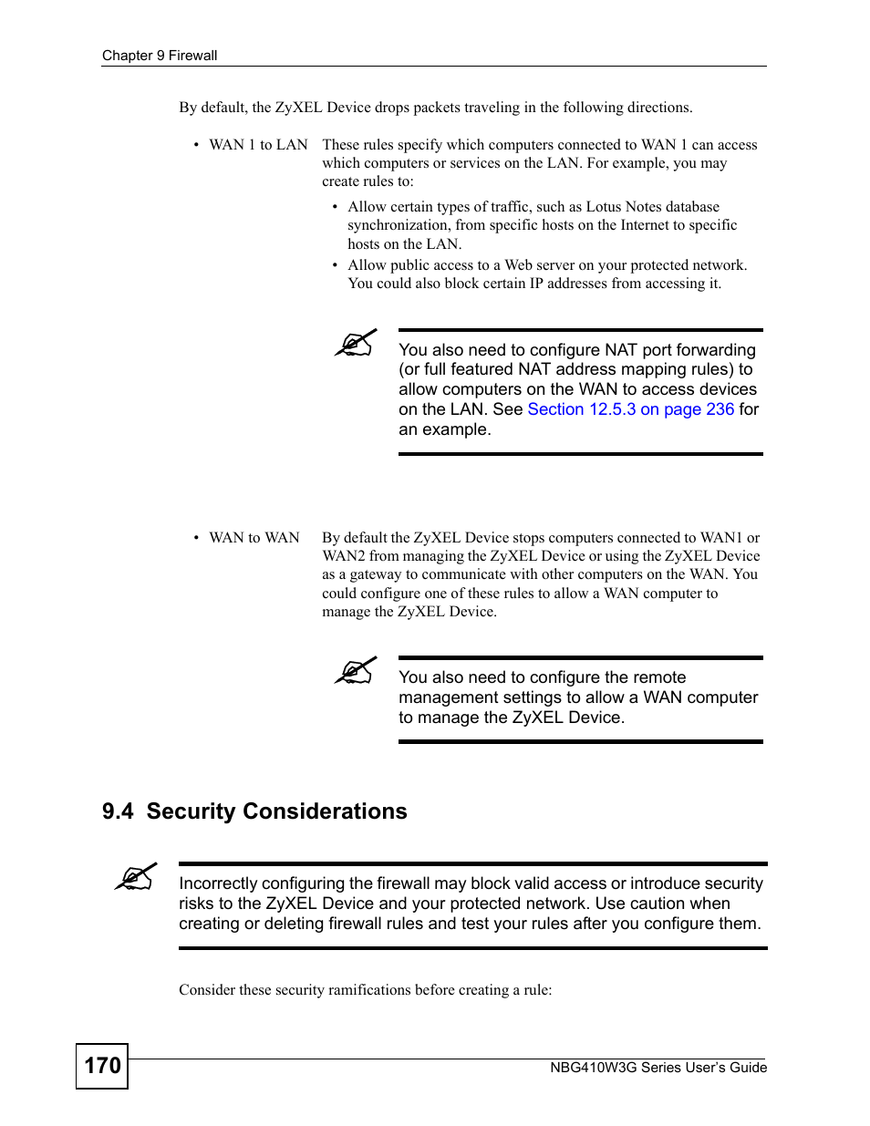 4 security considerations | ZyXEL Communications NBG410W3G User Manual | Page 170 / 430