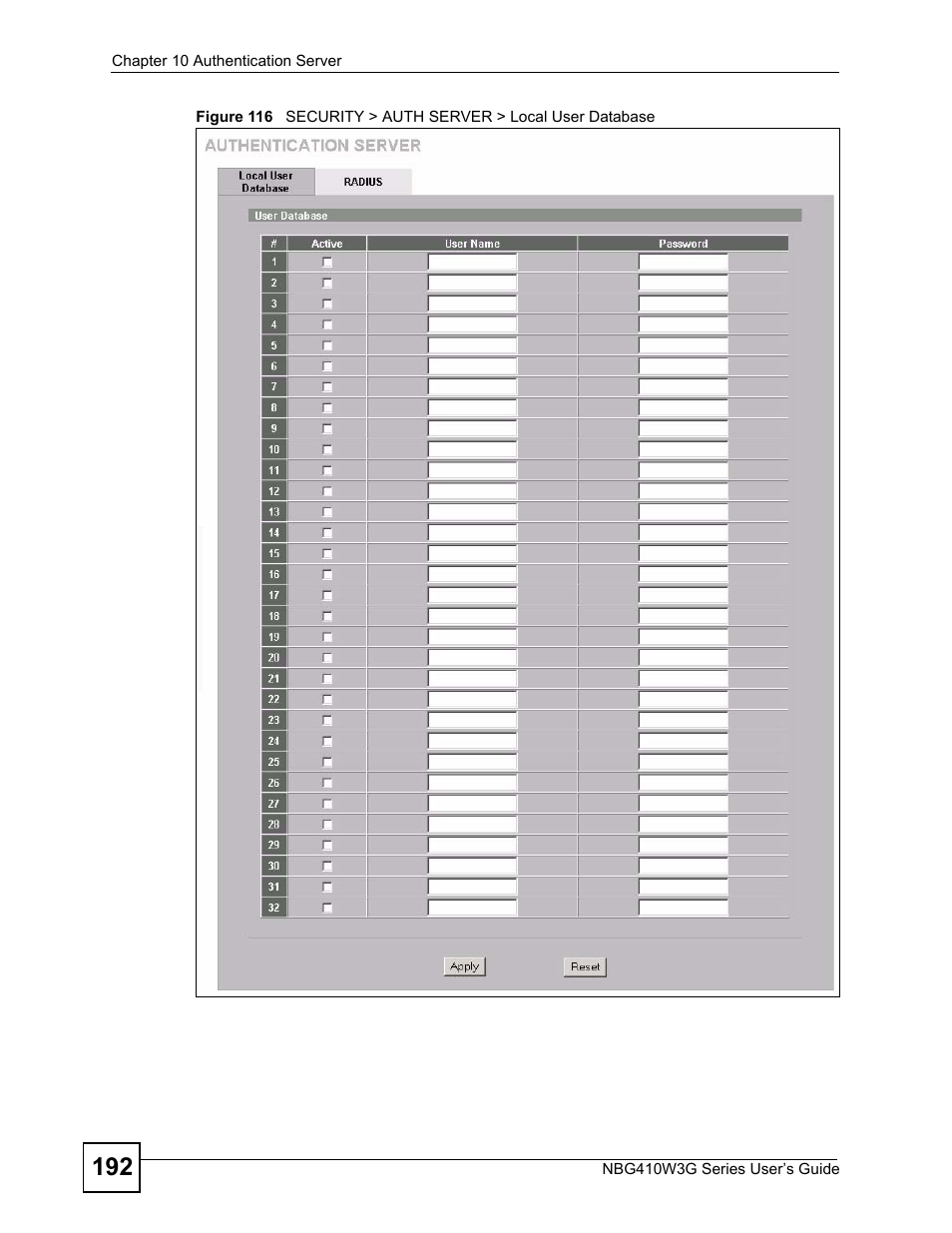 ZyXEL Communications NBG410W3G User Manual | Page 192 / 430
