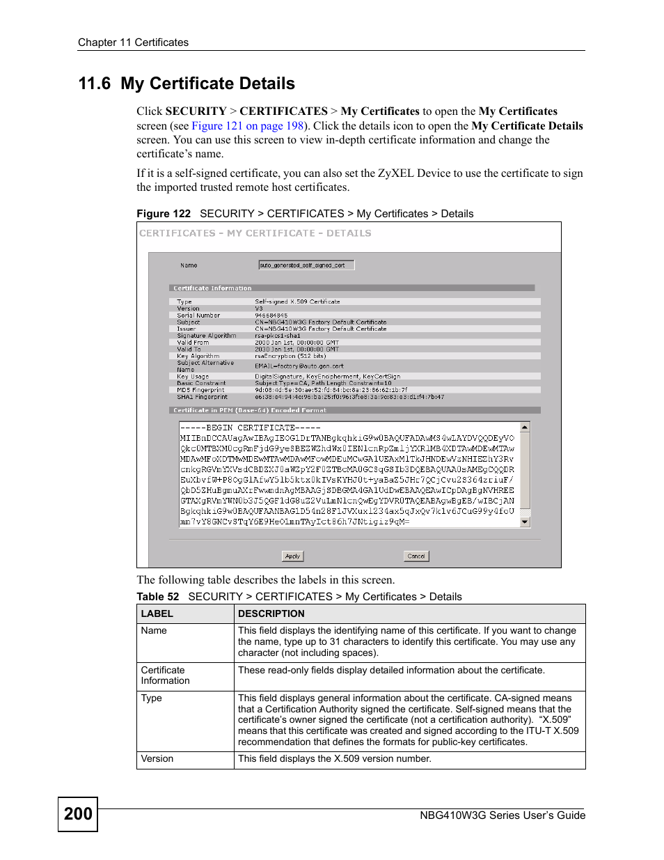 6 my certificate details | ZyXEL Communications NBG410W3G User Manual | Page 200 / 430