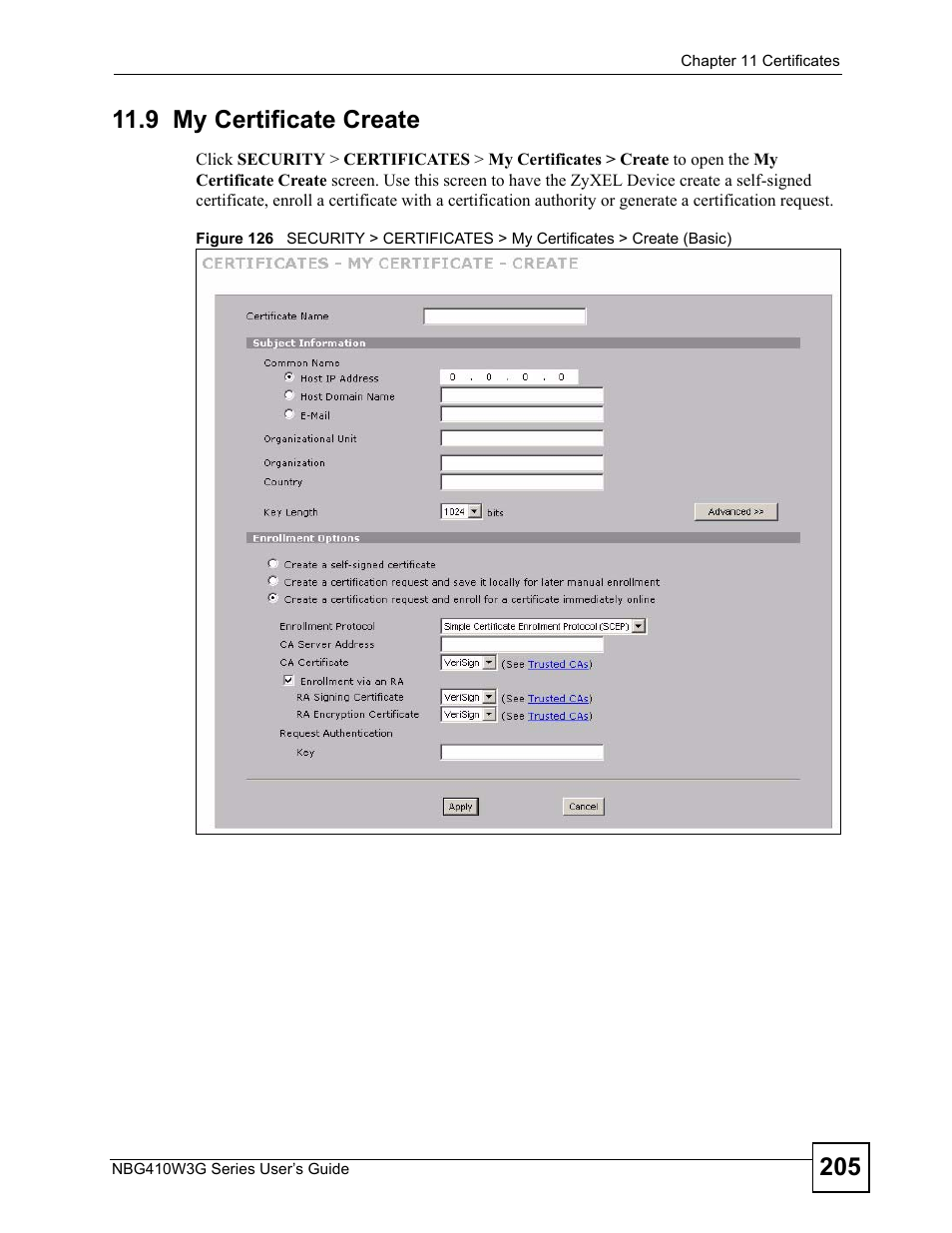 9 my certificate create | ZyXEL Communications NBG410W3G User Manual | Page 205 / 430