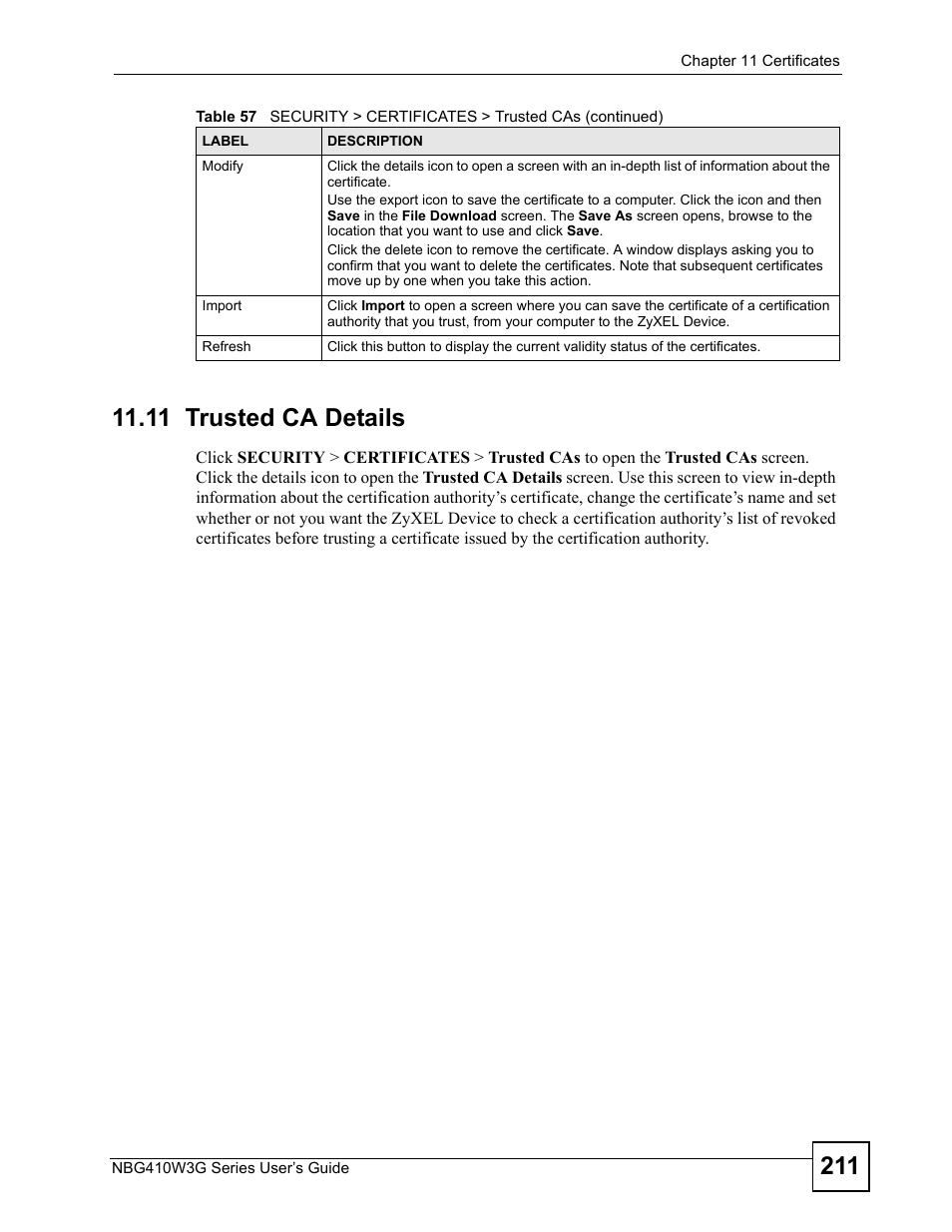 11 trusted ca details | ZyXEL Communications NBG410W3G User Manual | Page 211 / 430