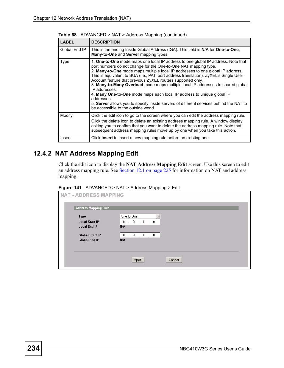 2 nat address mapping edit, Figure 141 advanced > nat > address mapping > edit | ZyXEL Communications NBG410W3G User Manual | Page 234 / 430