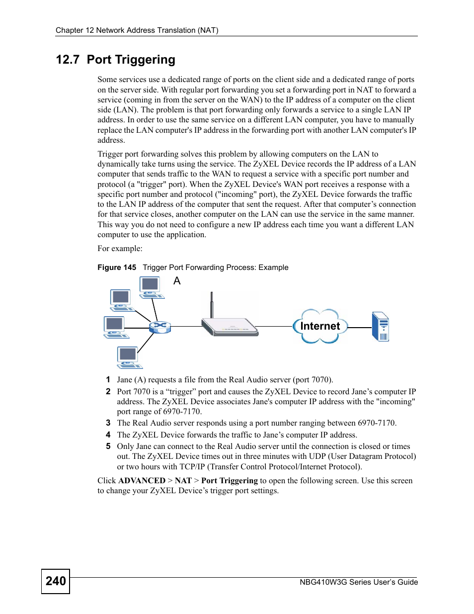 7 port triggering | ZyXEL Communications NBG410W3G User Manual | Page 240 / 430