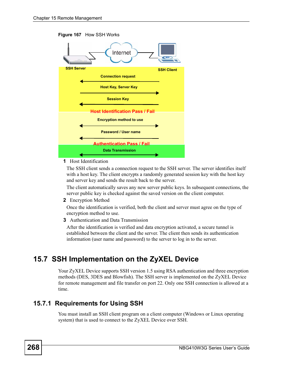 7 ssh implementation on the zyxel device, 1 requirements for using ssh, Figure 167 how ssh works | ZyXEL Communications NBG410W3G User Manual | Page 268 / 430