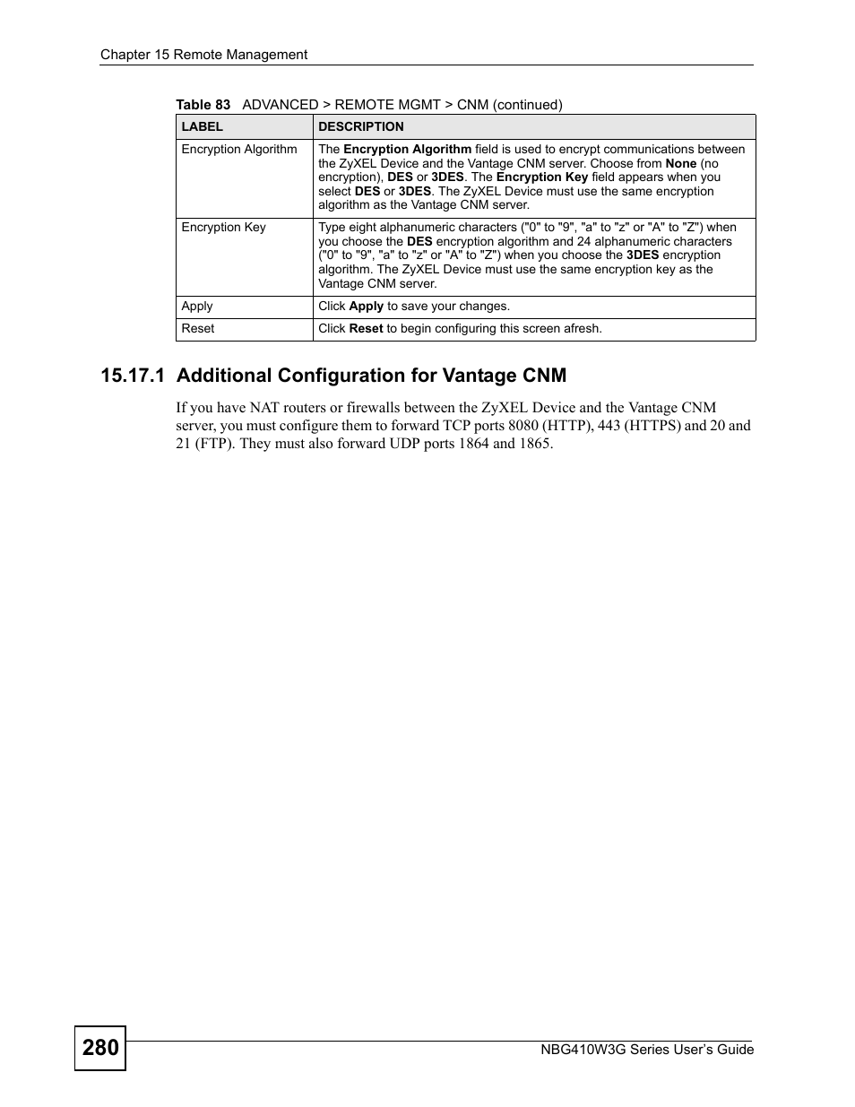 1 additional configuration for vantage cnm | ZyXEL Communications NBG410W3G User Manual | Page 280 / 430