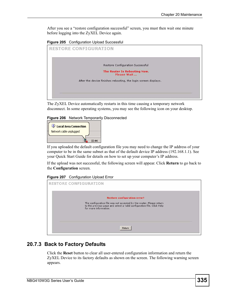 3 back to factory defaults | ZyXEL Communications NBG410W3G User Manual | Page 335 / 430